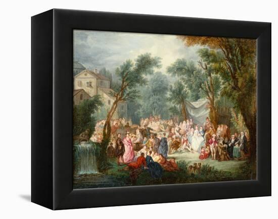 Elegant Company, Out of Doors with the Arrival of the Bridal Couple-Jean Antoine Watteau-Framed Premier Image Canvas