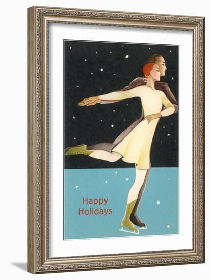 Elegant Couple Ice-Skating-null-Framed Art Print