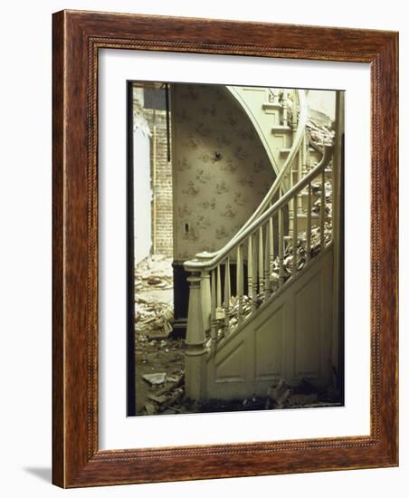 Elegant Curving Stairway Amid Rubble in Building under Demolition, in New York City-Walker Evans-Framed Photographic Print