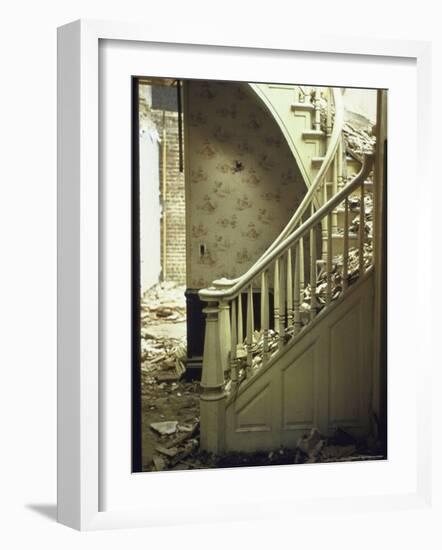 Elegant Curving Stairway Amid Rubble in Building under Demolition, in New York City-Walker Evans-Framed Photographic Print