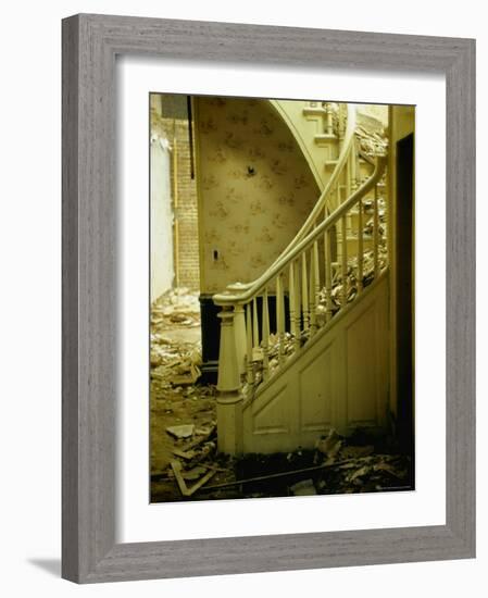 Elegant Curving Stairway Amid Rubble in Building under Demolition, in New York City-Walker Evans-Framed Photographic Print