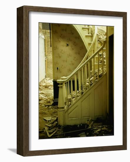 Elegant Curving Stairway Amid Rubble in Building under Demolition, in New York City-Walker Evans-Framed Photographic Print