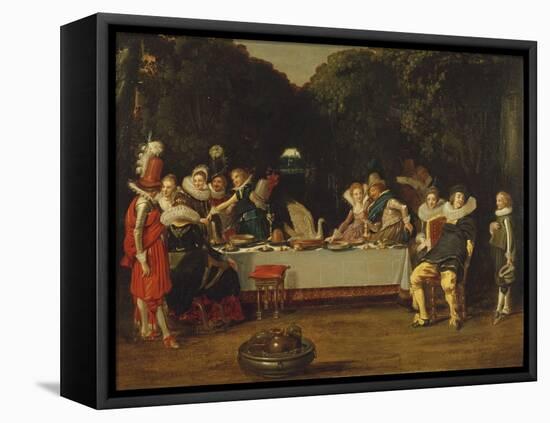 Elegant Figures Feasting in an Arbour-Dirck Hals-Framed Premier Image Canvas