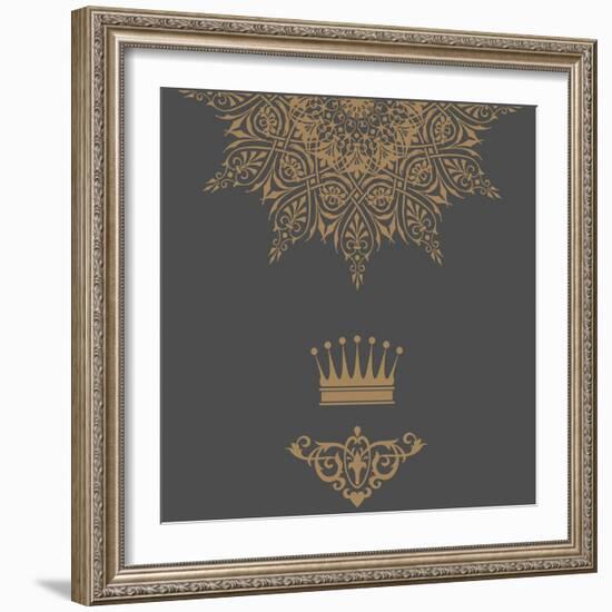 Elegant Gold Frame Banner with Crown, Floral Elements on the Ornate Background-Kunz Viktor-Framed Art Print