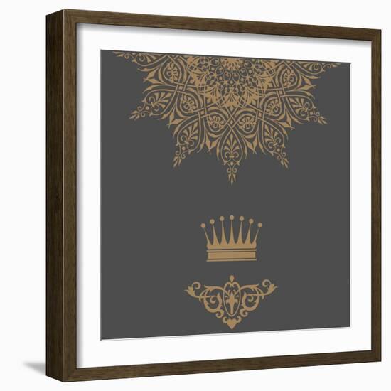 Elegant Gold Frame Banner with Crown, Floral Elements on the Ornate Background-Kunz Viktor-Framed Art Print