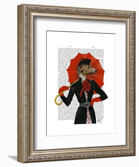 Elegant Greyhound and Red Umbrella-Fab Funky-Framed Art Print