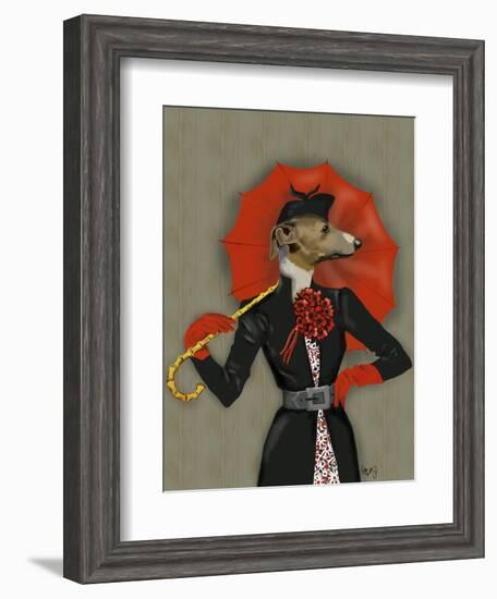 Elegant Greyhound and Red Umbrella-Fab Funky-Framed Art Print