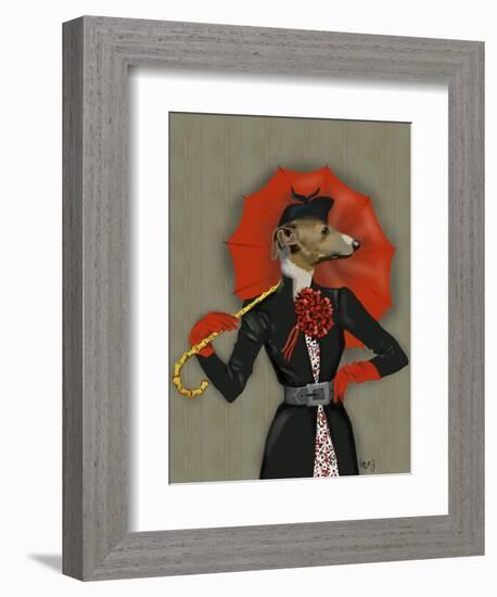 Elegant Greyhound and Red Umbrella-Fab Funky-Framed Art Print