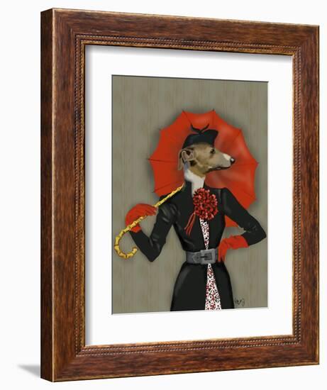 Elegant Greyhound and Red Umbrella-Fab Funky-Framed Art Print