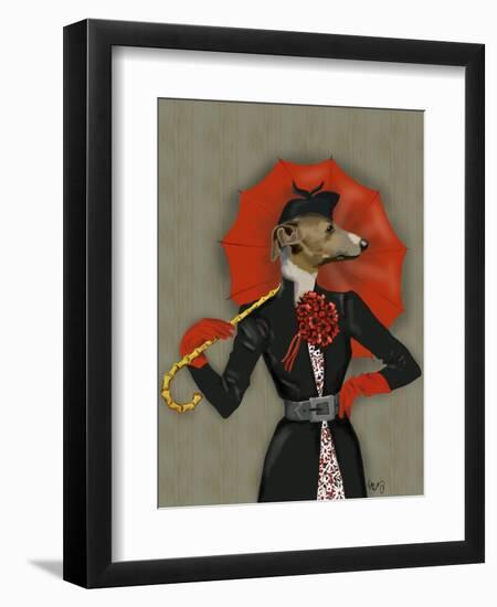 Elegant Greyhound and Red Umbrella-Fab Funky-Framed Art Print