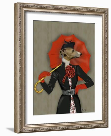 Elegant Greyhound and Red Umbrella-Fab Funky-Framed Art Print