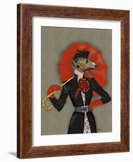 Elegant Greyhound and Red Umbrella-Fab Funky-Framed Art Print