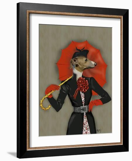 Elegant Greyhound and Red Umbrella-Fab Funky-Framed Art Print