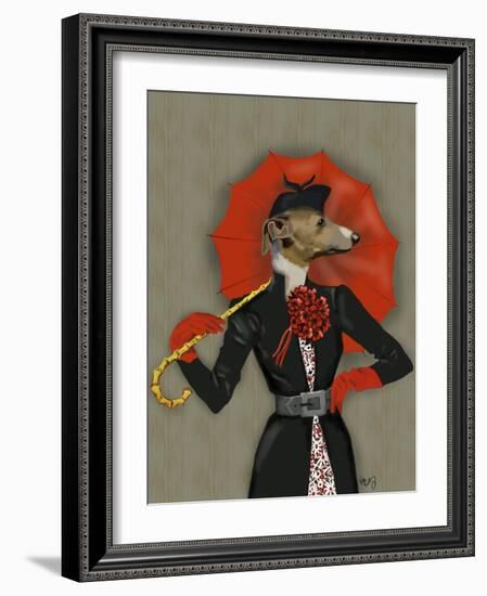 Elegant Greyhound and Red Umbrella-Fab Funky-Framed Art Print