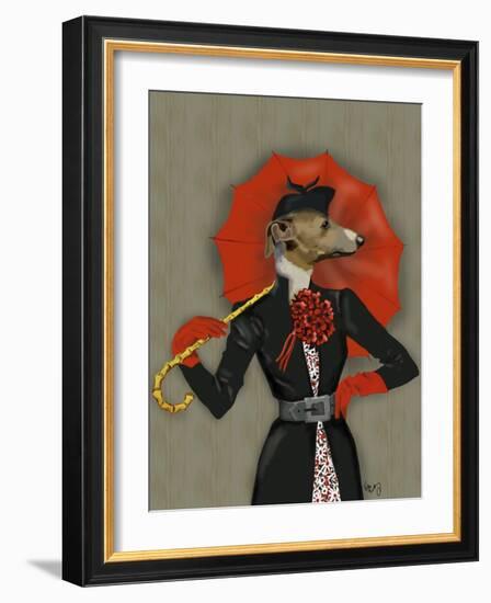 Elegant Greyhound and Red Umbrella-Fab Funky-Framed Art Print