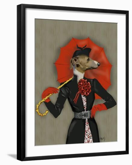 Elegant Greyhound and Red Umbrella-Fab Funky-Framed Art Print