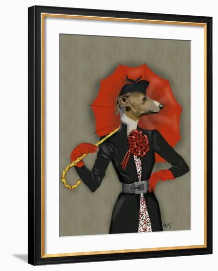 Elegant Greyhound and Red Umbrella-Fab Funky-Framed Art Print