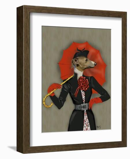 Elegant Greyhound and Red Umbrella-Fab Funky-Framed Premium Giclee Print