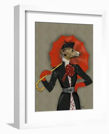 Elegant Greyhound and Red Umbrella-Fab Funky-Framed Premium Giclee Print