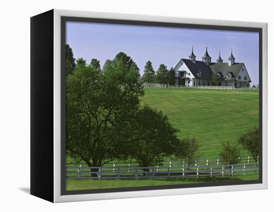 Elegant Horse Barn Atop Hill, Woodford County, Kentucky, USA-Dennis Flaherty-Framed Premier Image Canvas