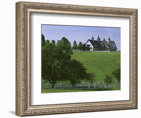 Elegant Horse Barn Atop Hill, Woodford County, Kentucky, USA-Dennis Flaherty-Framed Photographic Print