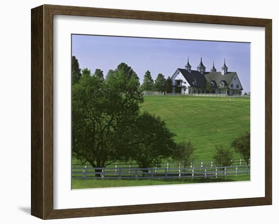 Elegant Horse Barn Atop Hill, Woodford County, Kentucky, USA-Dennis Flaherty-Framed Photographic Print