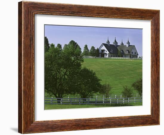 Elegant Horse Barn Atop Hill, Woodford County, Kentucky, USA-Dennis Flaherty-Framed Photographic Print