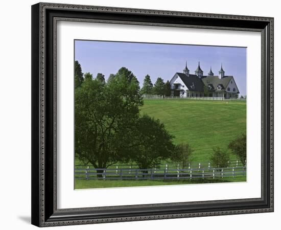 Elegant Horse Barn Atop Hill, Woodford County, Kentucky, USA-Dennis Flaherty-Framed Photographic Print