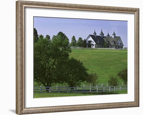 Elegant Horse Barn Atop Hill, Woodford County, Kentucky, USA-Dennis Flaherty-Framed Photographic Print