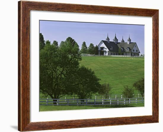 Elegant Horse Barn Atop Hill, Woodford County, Kentucky, USA-Dennis Flaherty-Framed Photographic Print