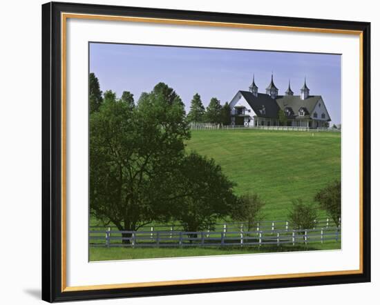 Elegant Horse Barn Atop Hill, Woodford County, Kentucky, USA-Dennis Flaherty-Framed Photographic Print