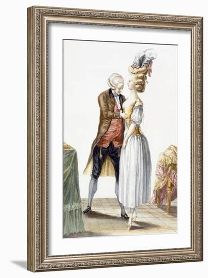 Elegant Lady at a Fitting with Her Tailor, Plate from 'Galerie Des Modes Et Costumes Francais'-Pierre Thomas Le Clerc-Framed Giclee Print