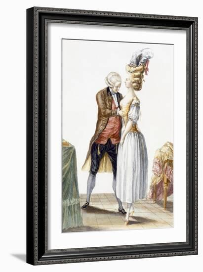 Elegant Lady at a Fitting with Her Tailor, Plate from 'Galerie Des Modes Et Costumes Francais'-Pierre Thomas Le Clerc-Framed Giclee Print