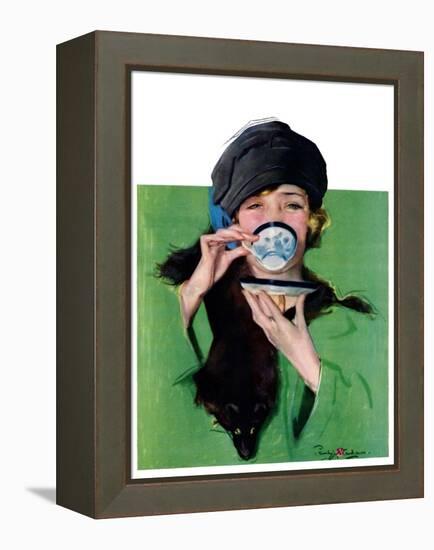 "Elegant Lady Drinking Cup of Tea,"February 20, 1926-Penrhyn Stanlaws-Framed Premier Image Canvas