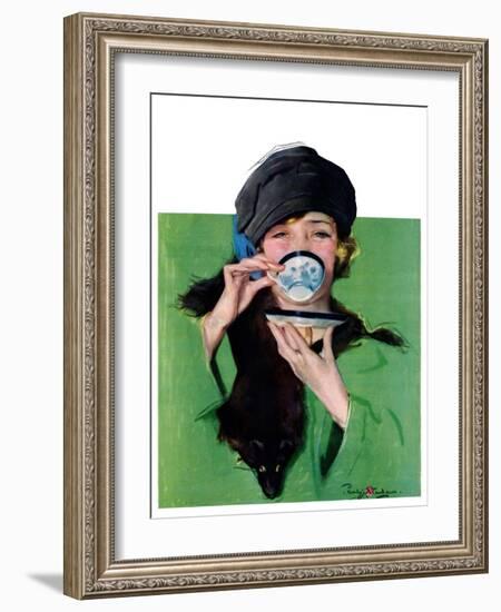 "Elegant Lady Drinking Cup of Tea,"February 20, 1926-Penrhyn Stanlaws-Framed Giclee Print