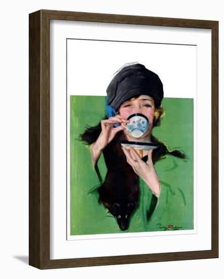 "Elegant Lady Drinking Cup of Tea,"February 20, 1926-Penrhyn Stanlaws-Framed Giclee Print