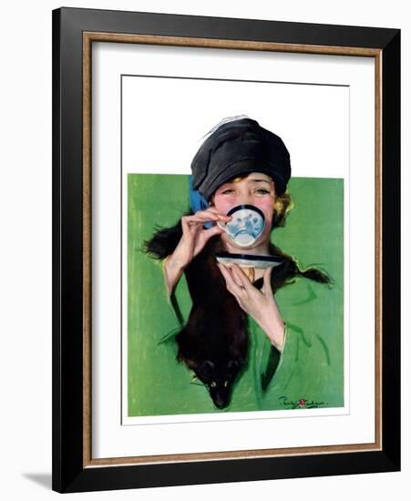 "Elegant Lady Drinking Cup of Tea,"February 20, 1926-Penrhyn Stanlaws-Framed Giclee Print