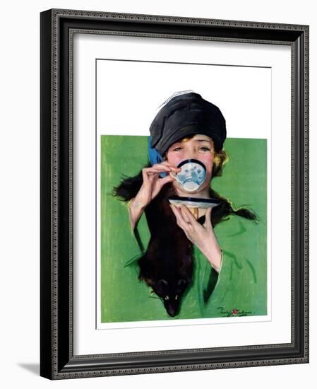 "Elegant Lady Drinking Cup of Tea,"February 20, 1926-Penrhyn Stanlaws-Framed Giclee Print