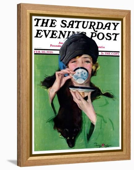 "Elegant Lady Drinking Cup of Tea," Saturday Evening Post Cover, February 20, 1926-Penrhyn Stanlaws-Framed Premier Image Canvas