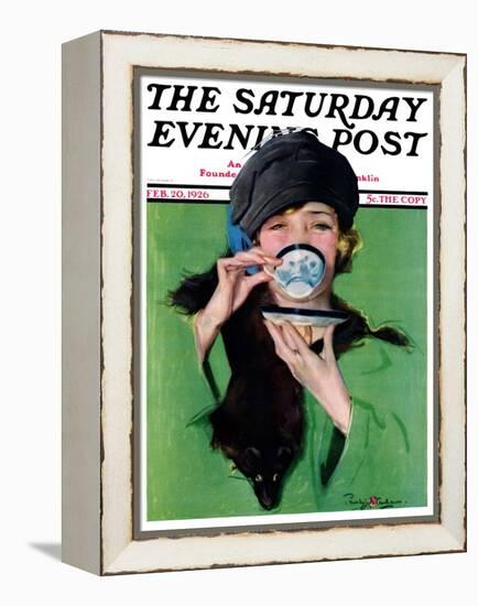 "Elegant Lady Drinking Cup of Tea," Saturday Evening Post Cover, February 20, 1926-Penrhyn Stanlaws-Framed Premier Image Canvas