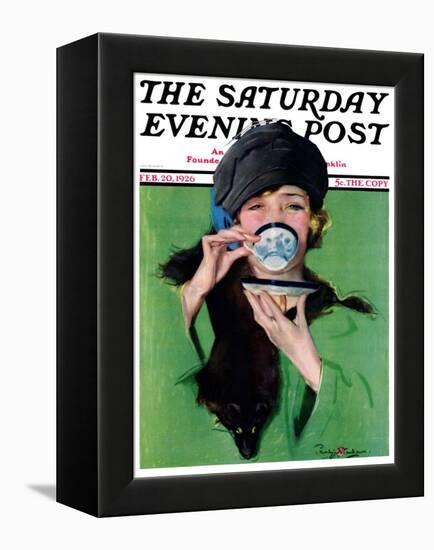 "Elegant Lady Drinking Cup of Tea," Saturday Evening Post Cover, February 20, 1926-Penrhyn Stanlaws-Framed Premier Image Canvas