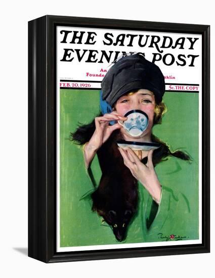 "Elegant Lady Drinking Cup of Tea," Saturday Evening Post Cover, February 20, 1926-Penrhyn Stanlaws-Framed Premier Image Canvas