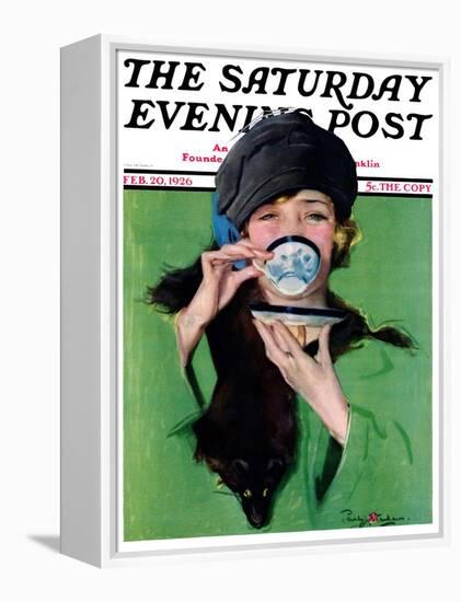 "Elegant Lady Drinking Cup of Tea," Saturday Evening Post Cover, February 20, 1926-Penrhyn Stanlaws-Framed Premier Image Canvas