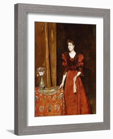 Elegant Lady Holding a Fan, 1893-Alfred Emile Léopold Stevens-Framed Giclee Print