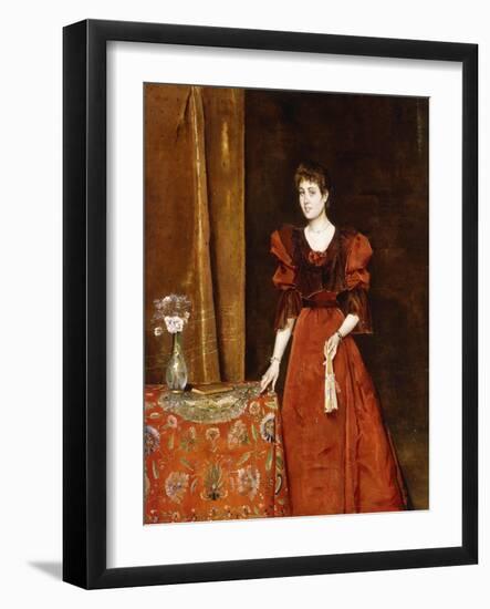 Elegant Lady Holding a Fan, 1893-Alfred Emile Léopold Stevens-Framed Giclee Print