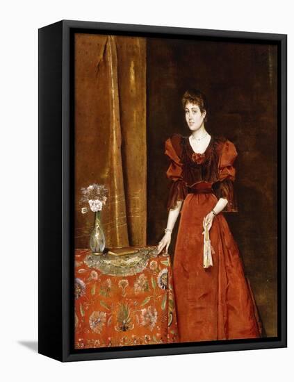 Elegant Lady Holding a Fan, 1893-Alfred Emile Léopold Stevens-Framed Premier Image Canvas