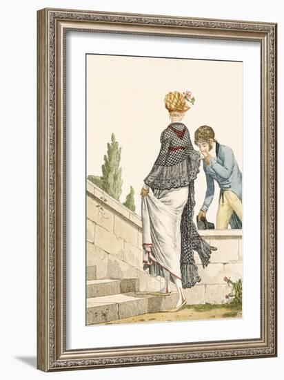 Elegant Lady's Walking Dress with Check Cape, 1789-Philibert Louis Debucourt-Framed Giclee Print