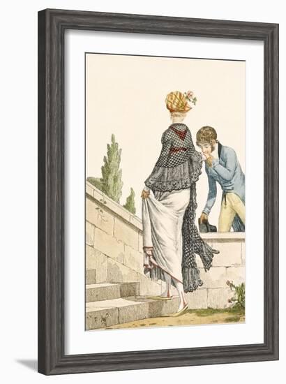 Elegant Lady's Walking Dress with Check Cape, 1789-Philibert Louis Debucourt-Framed Giclee Print