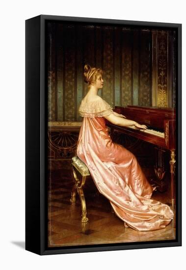 Elegant Lady Seated at Piano-Forte-Joseph Frederic Soulacroix-Framed Premier Image Canvas