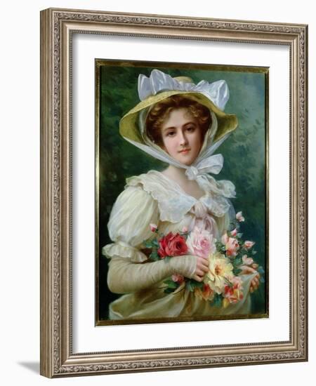 Elegant Lady with a Bouquet of Roses-Emile Vernon-Framed Giclee Print